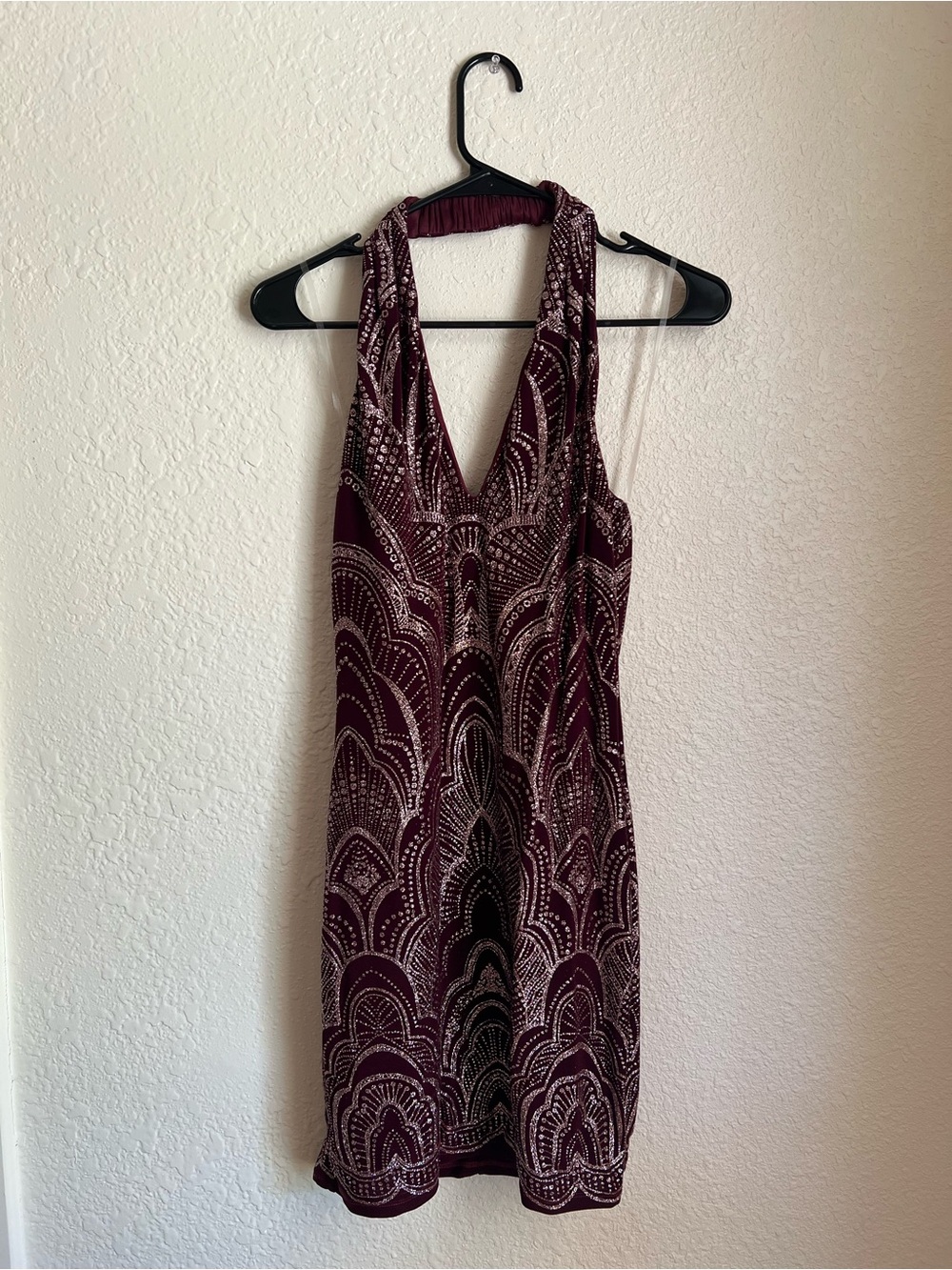 Jump Sleeveless Deep V Wine Patterned Mini Dress